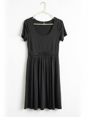 Classic Black Short-Sleeve Scoop Neck Dress